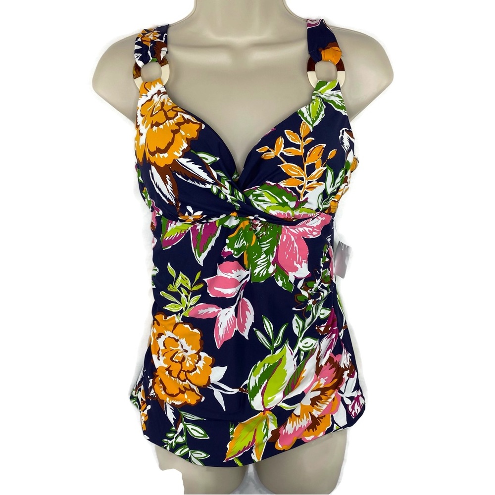 Anne Cole Petal Parsley Retro Underwire Tankini Twist Front New 32DD / 34D - Picture 3 of 10